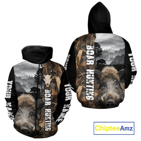 Wild Boar Hunting Camo Custom Name Shirts, Personalized Boar Hunting Clothes NHT324