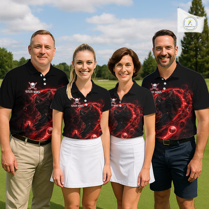 Red Grim Reaper Mens Golf Polo Shirt – Personalized Team Name Gothic Golf Jersey NHT1144