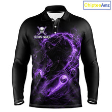 Load image into Gallery viewer, Black long-sleeve shirt with purple graphic design and 'ChipteeAmz' branding.