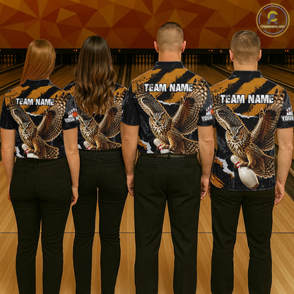 Owl Bowling Polo Shirt & 1/4 Zip Personalized Custom Name Bowling Team Jersey For Men NHT1287