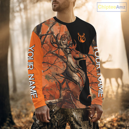 Deer Hunting Big Game Black Camo Orange Custom Name 3D All Over Print Shirts, Hunting Gift NHT267