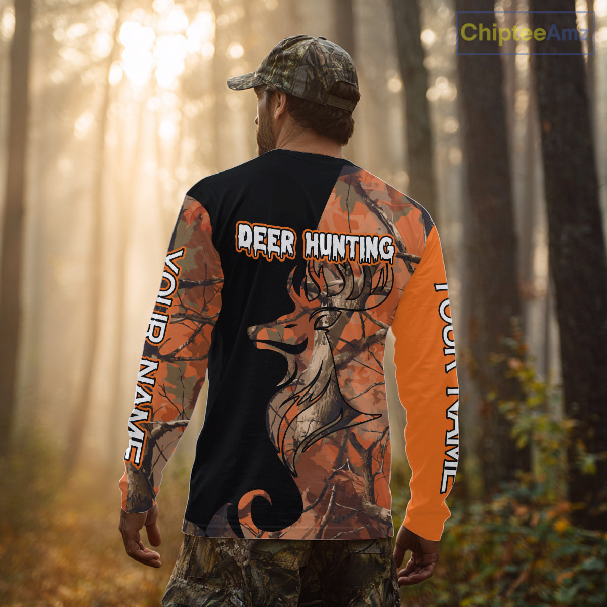 Deer Hunting Big Game Black Camo Orange Custom Name 3D All Over Print Shirts, Hunting Gift NHT267
