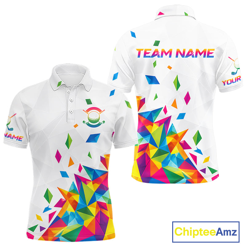 Custom Name Mens Golf Polo Jerseys – Breathable Colorful Geometric Athletic Shirt NHT839
