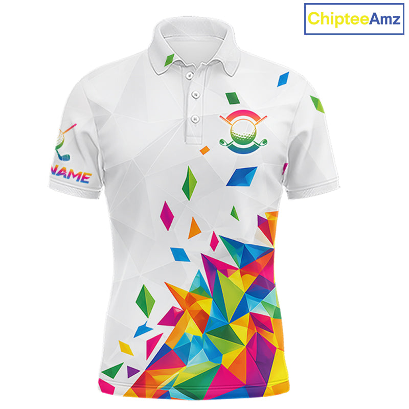 Custom Name Mens Golf Polo Jerseys – Breathable Colorful Geometric Athletic Shirt NHT839