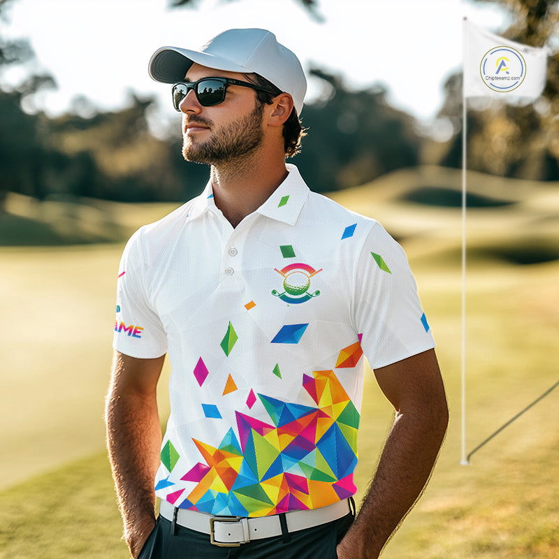 Custom Name Mens Golf Polo Jerseys – Breathable Colorful Geometric Athletic Shirt NHT839