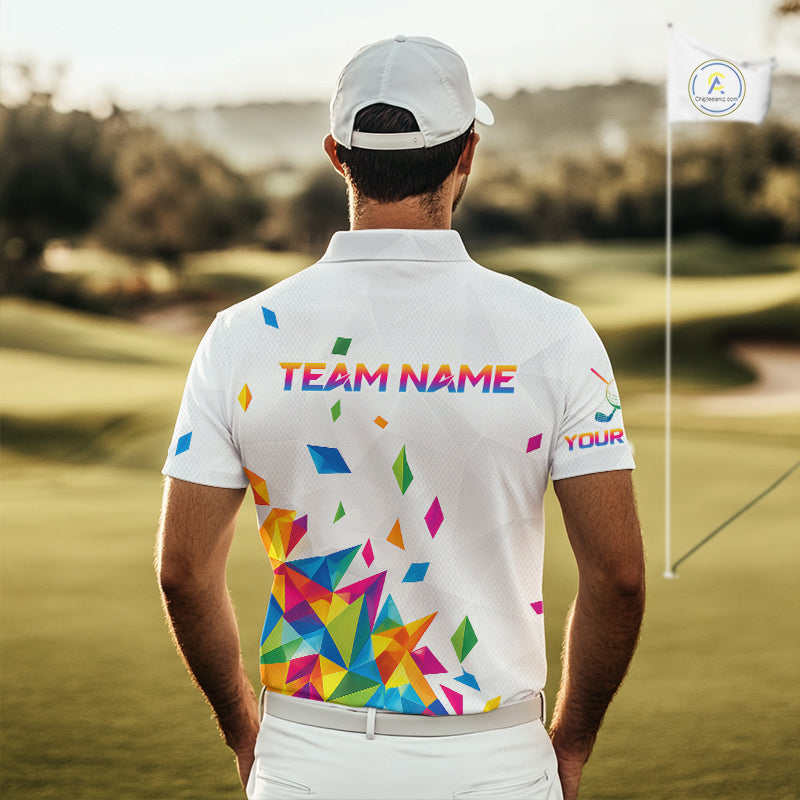 Custom Name Mens Golf Polo Jerseys – Breathable Colorful Geometric Athletic Shirt NHT839