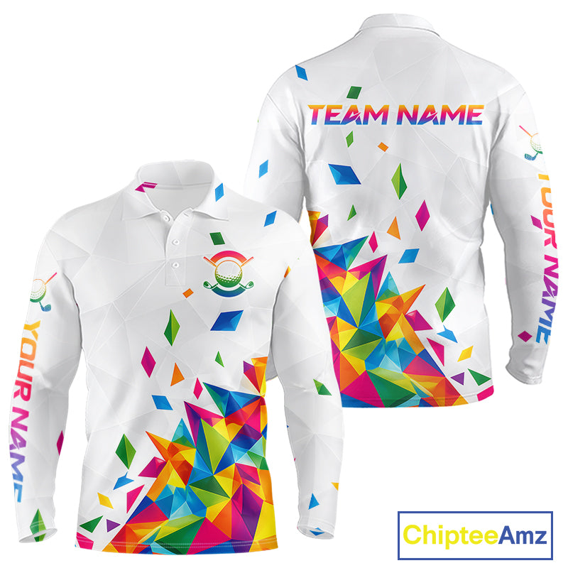 Custom Name Mens Golf Polo Jerseys – Breathable Colorful Geometric Athletic Shirt NHT839