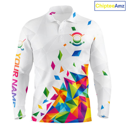 Custom Name Mens Golf Polo Jerseys – Breathable Colorful Geometric Athletic Shirt NHT839