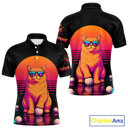 Personalized Funny Cat Mens Golf Polo Shirt – Vintage Neon Golf Design