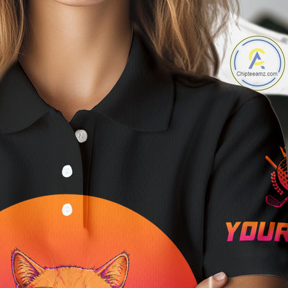 Personalized Funny Cat Womens Golf Polo Shirt – Vintage Neon Golf Design