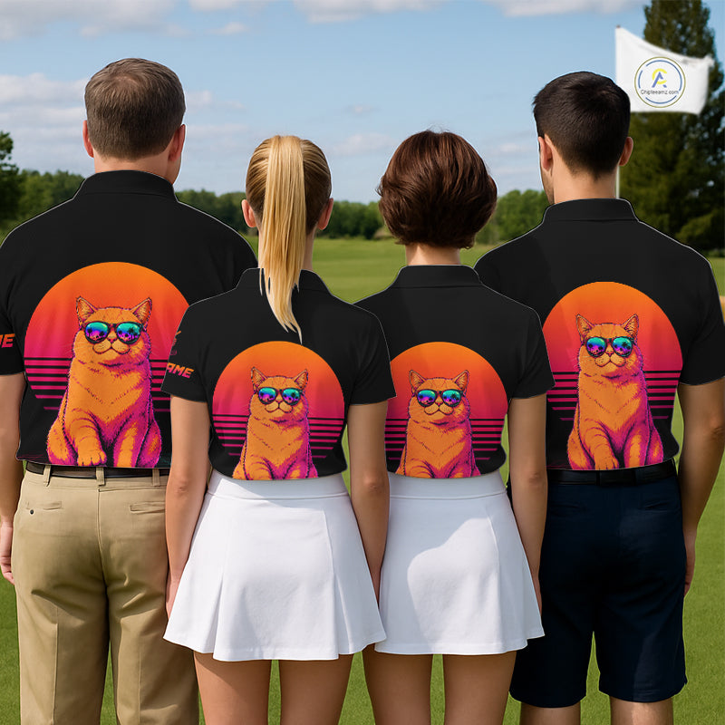 Personalized Funny Cat Womens Golf Polo Shirt – Vintage Neon Golf Design NHT992
