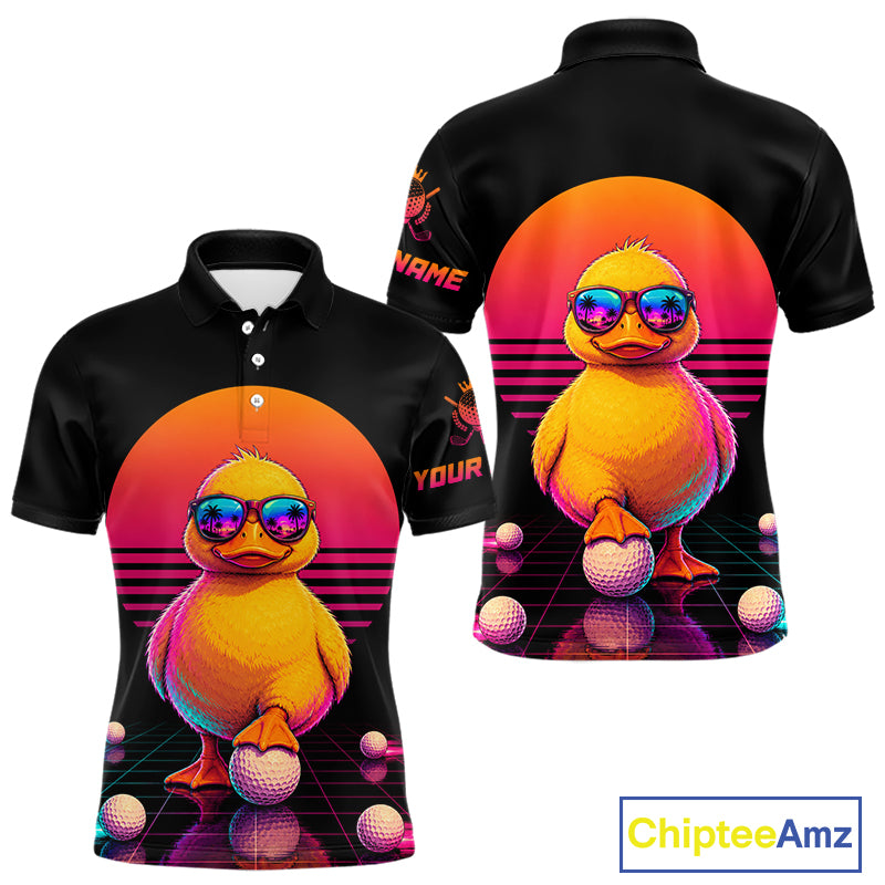 Personalized Funny Duck Cool Mens Golf Polo Shirt – Vintage Neon Golf Design