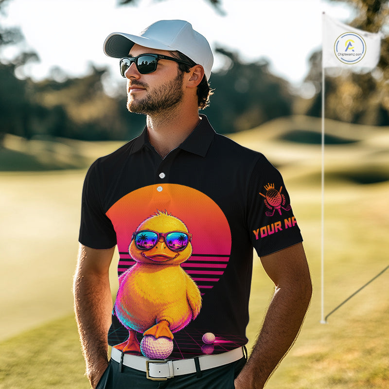 Personalized Funny Duck Cool Mens Golf Polo Shirt – Vintage Neon Golf Design