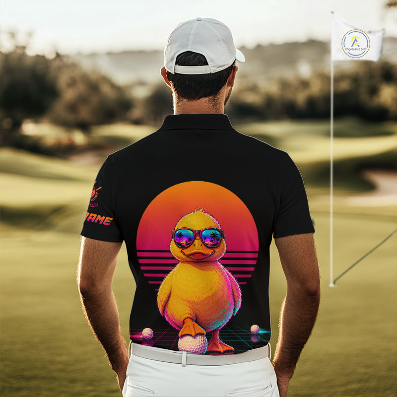 Personalized Funny Duck Cool Mens Golf Polo Shirt – Vintage Neon Golf Design NHT993