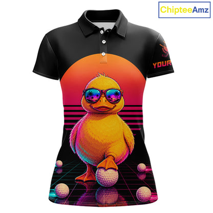 Personalized Funny Duck Cool Womens Golf Polo Shirt – Vintage Neon Golf Design