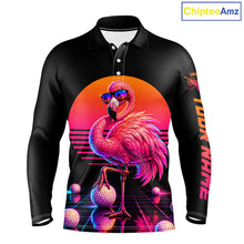 Load image into Gallery viewer, Personalized Funny Flamingo Mens Golf Polo Shirt – Vintage Neon Golf Design