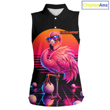 Load image into Gallery viewer, Personalized Funny Flamingo Womens Sleeveless Golf Polo Shirt – Vintage Neon Golf Design NHT994