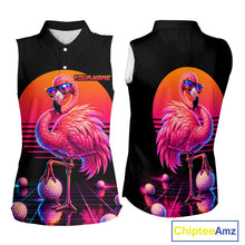 Load image into Gallery viewer, Personalized Funny Flamingo Womens Sleeveless Golf Polo Shirt – Vintage Neon Golf Design NHT994