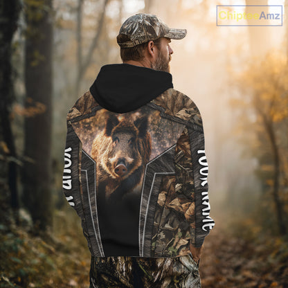 Personalized Wild Boar Hunting Shirt Camouflage Custom Name Hunting Clothes For Hunters NHT177