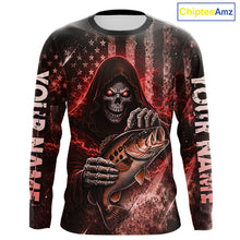 Load image into Gallery viewer, Custom Team Name Grim Reaper Bass Fishing With American Flag - Patriotic Bass Fishing Jersey|Red NHT629