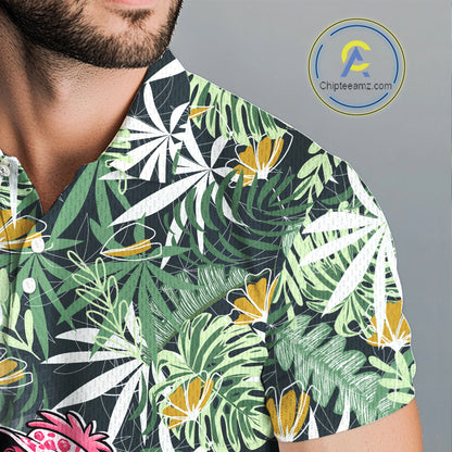 Funny Pink Flamingo Green Tropical Pattern Golf Polo Shirt Custom Golf Shirts For Men NHT648