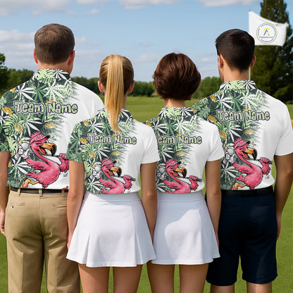 Funny Pink Flamingo Green Tropical Pattern Golf Polo Shirt Custom Golf Shirts For Men NHT648