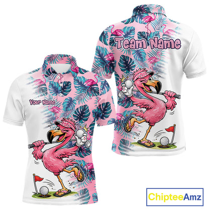 Funny Pink Flamingo Tropical With Pattern Flamingo Golf Polo Shirt Custom Golf Shirts For Men NHT649