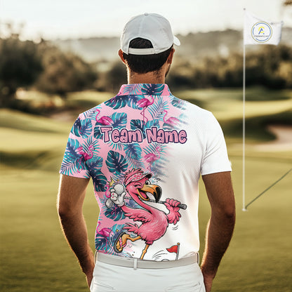 Funny Pink Flamingo Tropical With Pattern Flamingo Golf Polo Shirt Custom Golf Shirts For Men NHT649