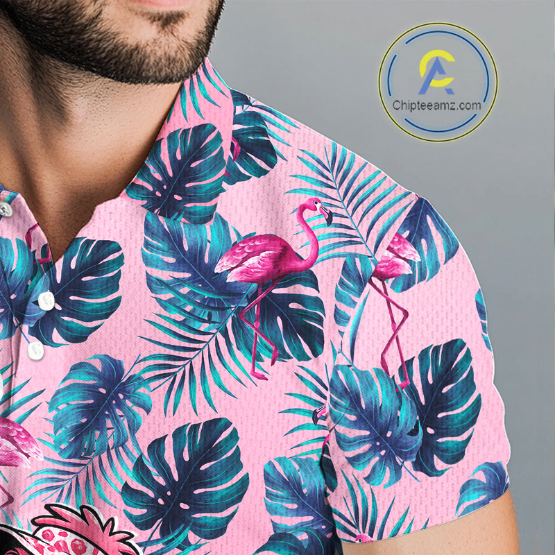 Funny Pink Flamingo Tropical With Pattern Flamingo Golf Polo Shirt Custom Golf Shirts For Men NHT649