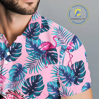 Funny Pink Flamingo Tropical With Pattern Flamingo Golf Polo Shirt Custom Golf Shirts For Men NHT649