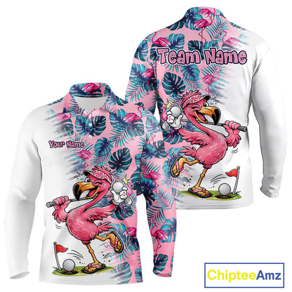 Funny Pink Flamingo Tropical With Pattern Flamingo Golf Polo Shirt Custom Golf Shirts For Men NHT649