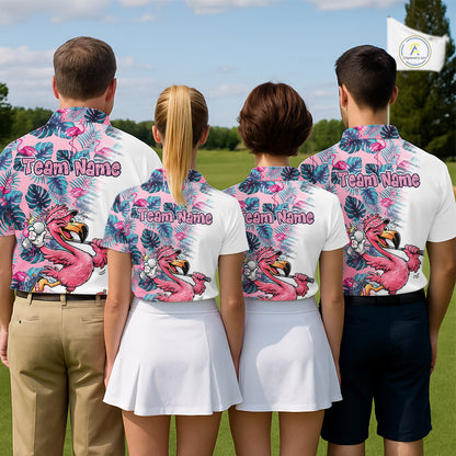 Funny Pink Flamingo Tropical With Pattern Flamingo Golf Polo Shirt Custom Golf Shirts For Men NHT649