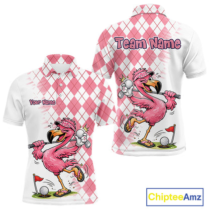 Funny Pink Flamingo Argyle Pink Pattern Golf Polo Shirt Custom Golf Shirts For Men NHT650