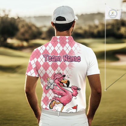 Funny Pink Flamingo Argyle Pink Pattern Golf Polo Shirt Custom Golf Shirts For Men NHT650