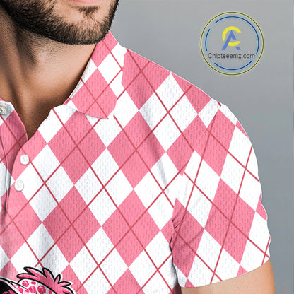 Funny Pink Flamingo Argyle Pink Pattern Golf Polo Shirt Custom Golf Shirts For Men NHT650