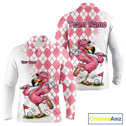 Funny Pink Flamingo Argyle Pink Pattern Golf Polo Shirt Custom Golf Shirts For Men NHT650