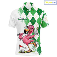 Load image into Gallery viewer, Funny Pink Flamingo Argyle Green Pattern Golf Polo Shirt Custom Golf Shirts For Men NHT651