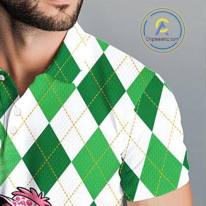 Funny Pink Flamingo Argyle Green Pattern Golf Polo Shirt Custom Golf Shirts For Men NHT651