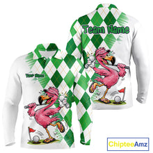 Load image into Gallery viewer, Funny Pink Flamingo Argyle Green Pattern Golf Polo Shirt Custom Golf Shirts For Men NHT651
