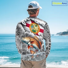 Load image into Gallery viewer, Florida Redfish Camo Gray Custom Long Sleeve Performance Fishing Shirts, Florida Flag Fishing Jerseys NHT660