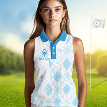 Load image into Gallery viewer, Personalized Womens Sleeveless Golf Shirt Argyle Style – Custom Name Polo, Gift For Mom, Golfer Gift Idea NHT671