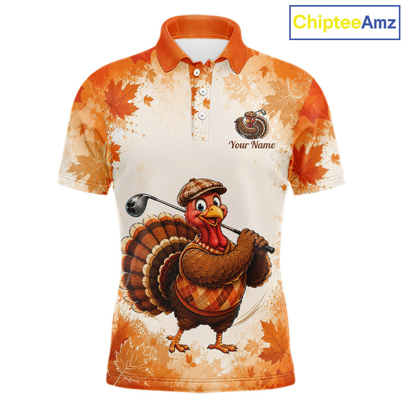 Thanksgiving Turkey Men Golf Polo Shirt Custom Name, Personalized Autumn Golf Team Polo NHT1337