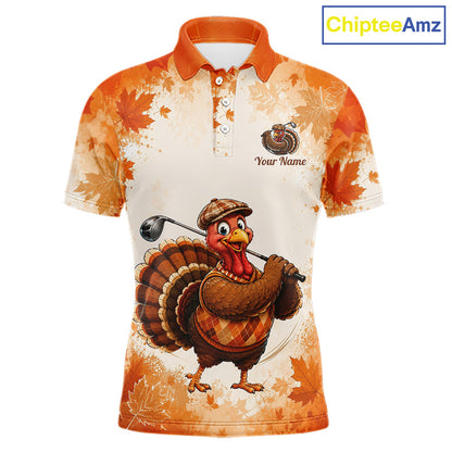 Thanksgiving Turkey Men Golf Polo Shirt Custom Name, Personalized Autumn Golf Team Polo NHT1337