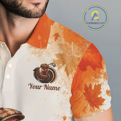 Thanksgiving Turkey Men Golf Polo Shirt Custom Name, Personalized Autumn Golf Team Polo NHT1337