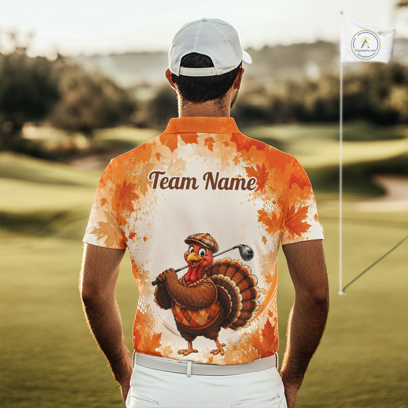Thanksgiving Turkey Men Golf Polo Shirt Custom Name, Personalized Autumn Golf Team Polo NHT1337