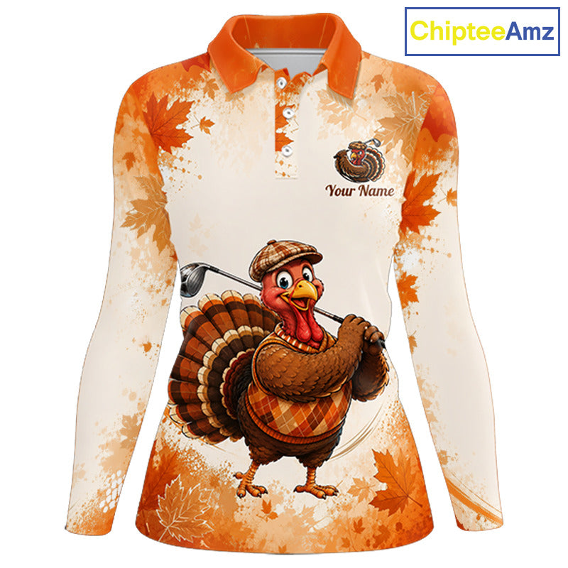 Thanksgiving Turkey Women Golf Polo Shirt Custom Name, Personalized Autumn Golf Team Polo NHT1337