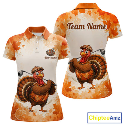 Thanksgiving Turkey Women Golf Polo Shirt Custom Name, Personalized Autumn Golf Team Polo NHT1337