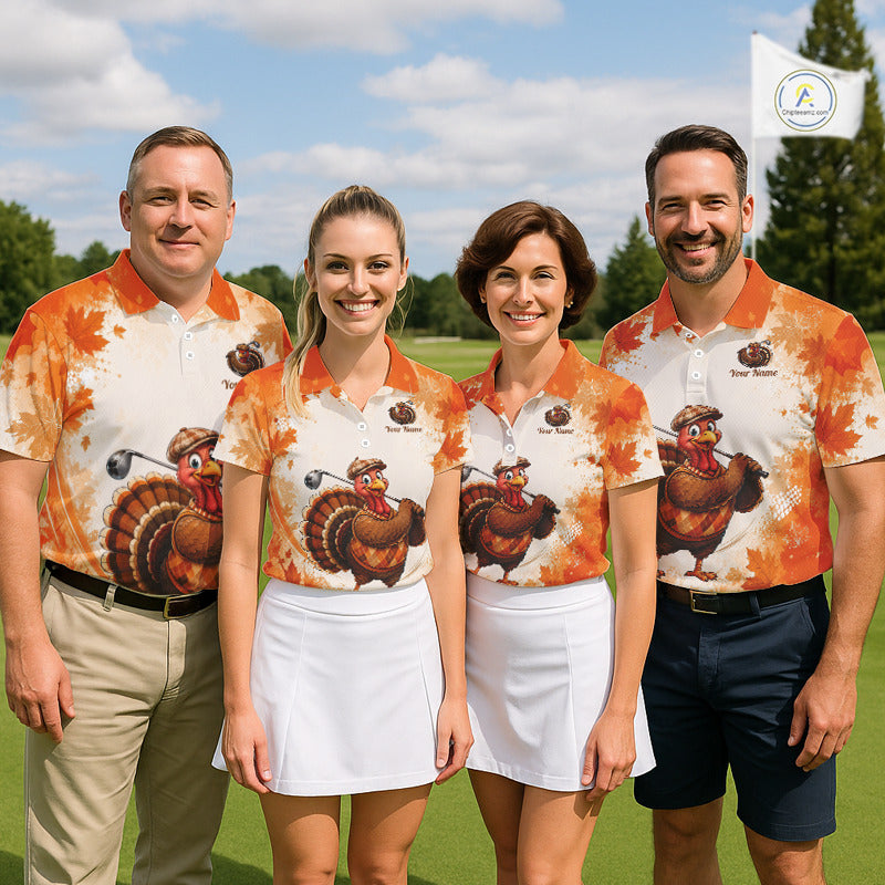 Thanksgiving Turkey Men Golf Polo Shirt Custom Name, Personalized Autumn Golf Team Polo NHT1337
