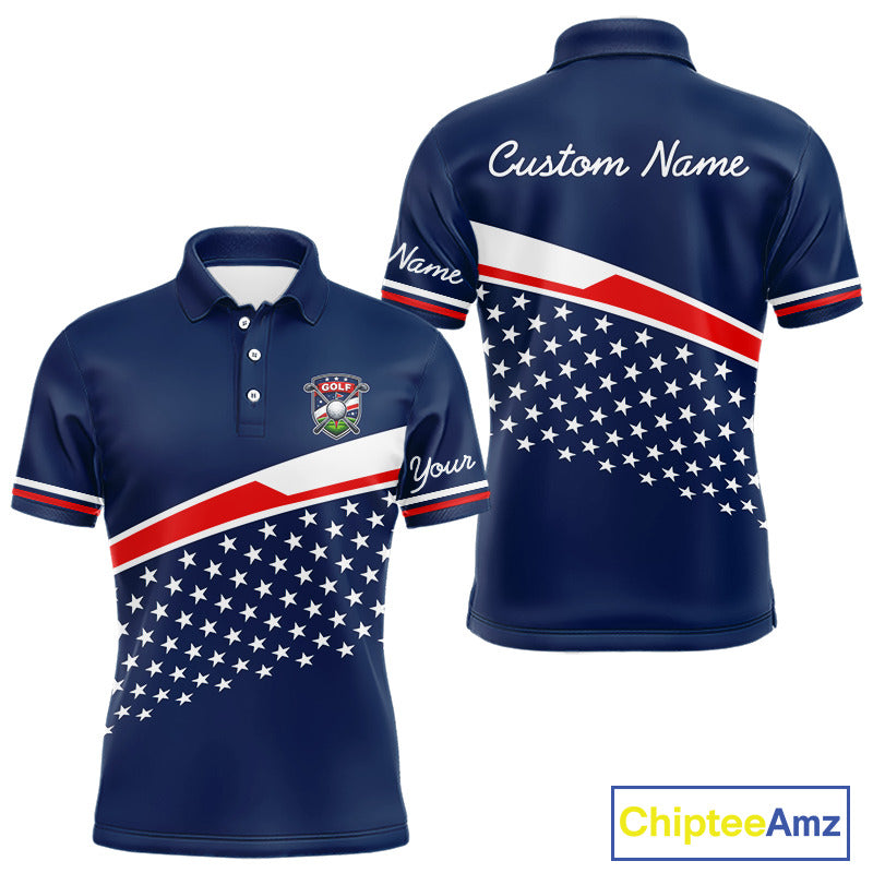 Blue Navy American Flag Mens Golf Polo Shirts Custom Patriotic Team Golf Shirts For Men Golf Gifts NHT693