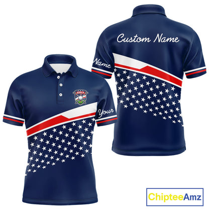Blue Navy American Flag Mens Golf Polo Shirts Custom Patriotic Team Golf Shirts For Men Golf Gifts NHT693